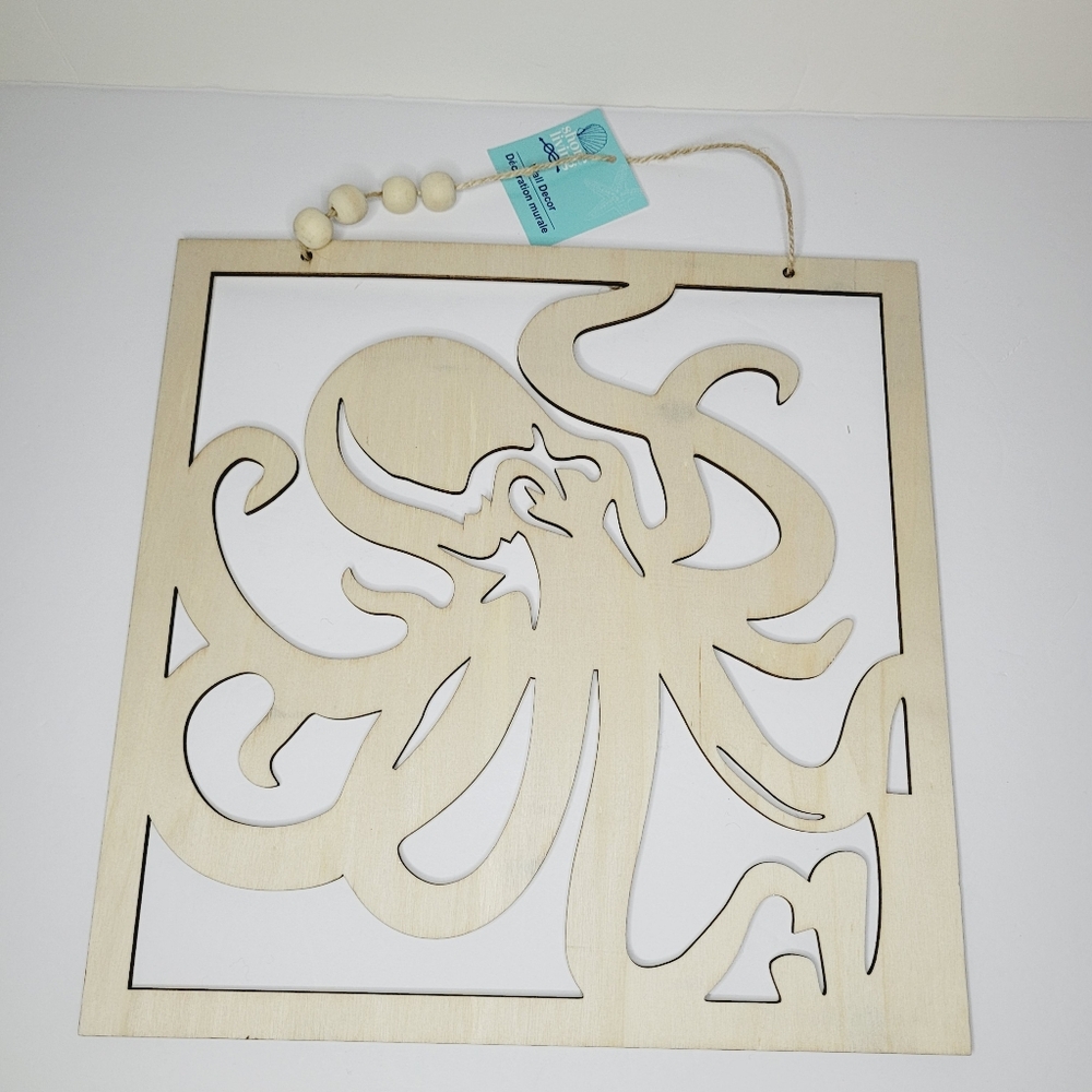 Shore Living Wall Decor Octopus Ocean Wood Laser Cutout Beach House DIY Paint